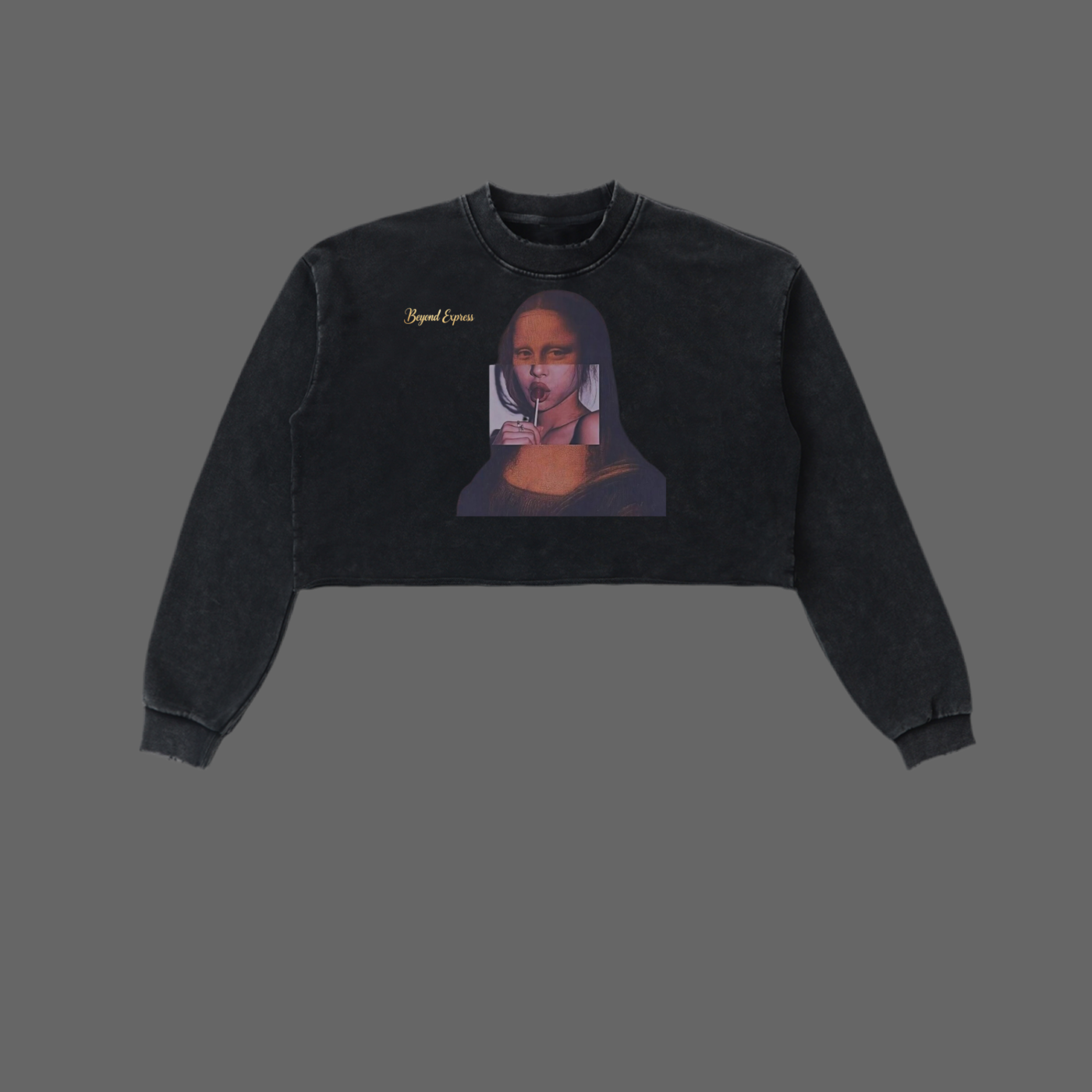 Snow Washed Raw Edge Cropped Sweatshirt