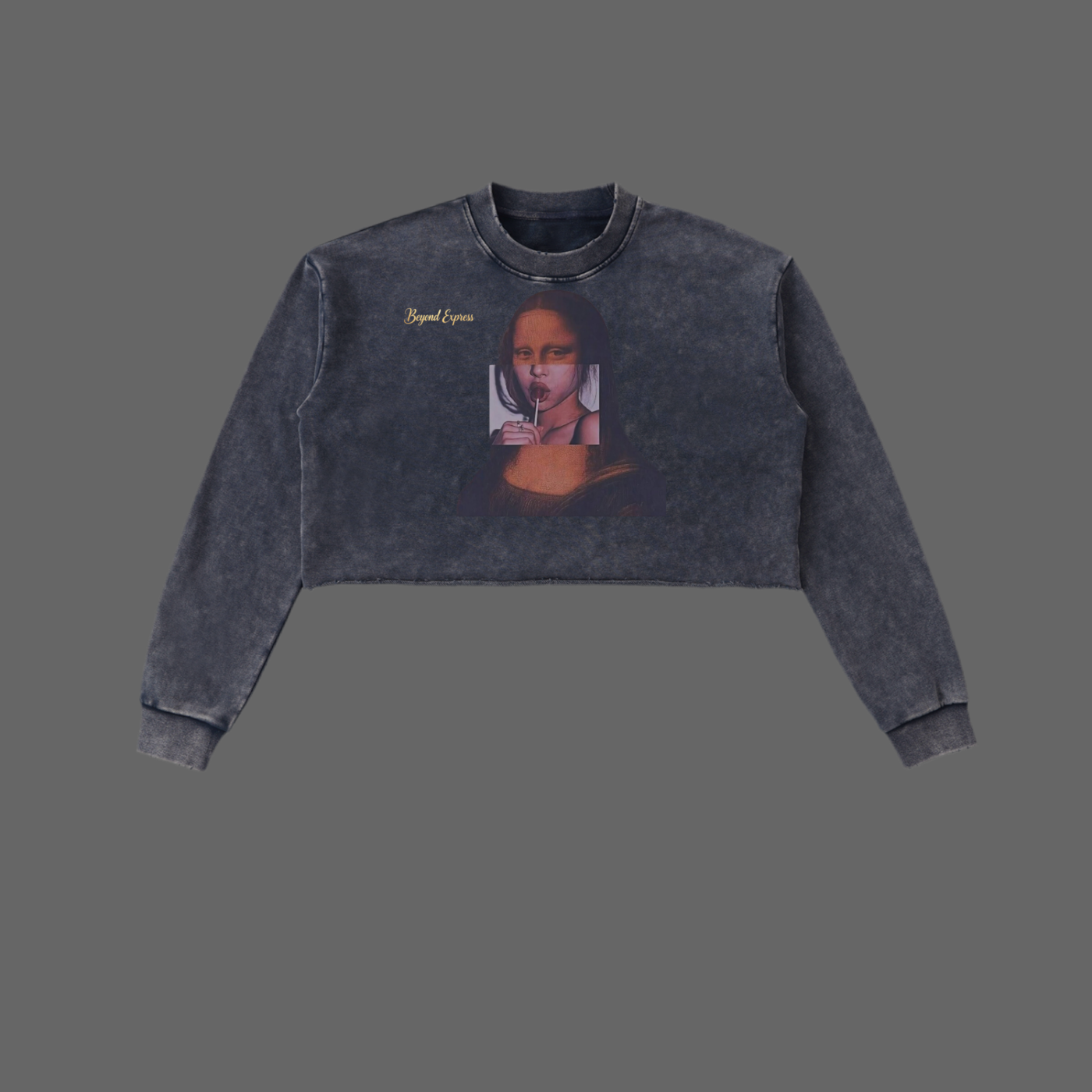 Snow Washed Raw Edge Cropped Sweatshirt