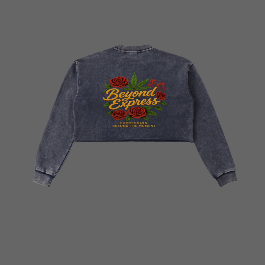 Snow Washed Raw Edge Cropped Sweatshirt